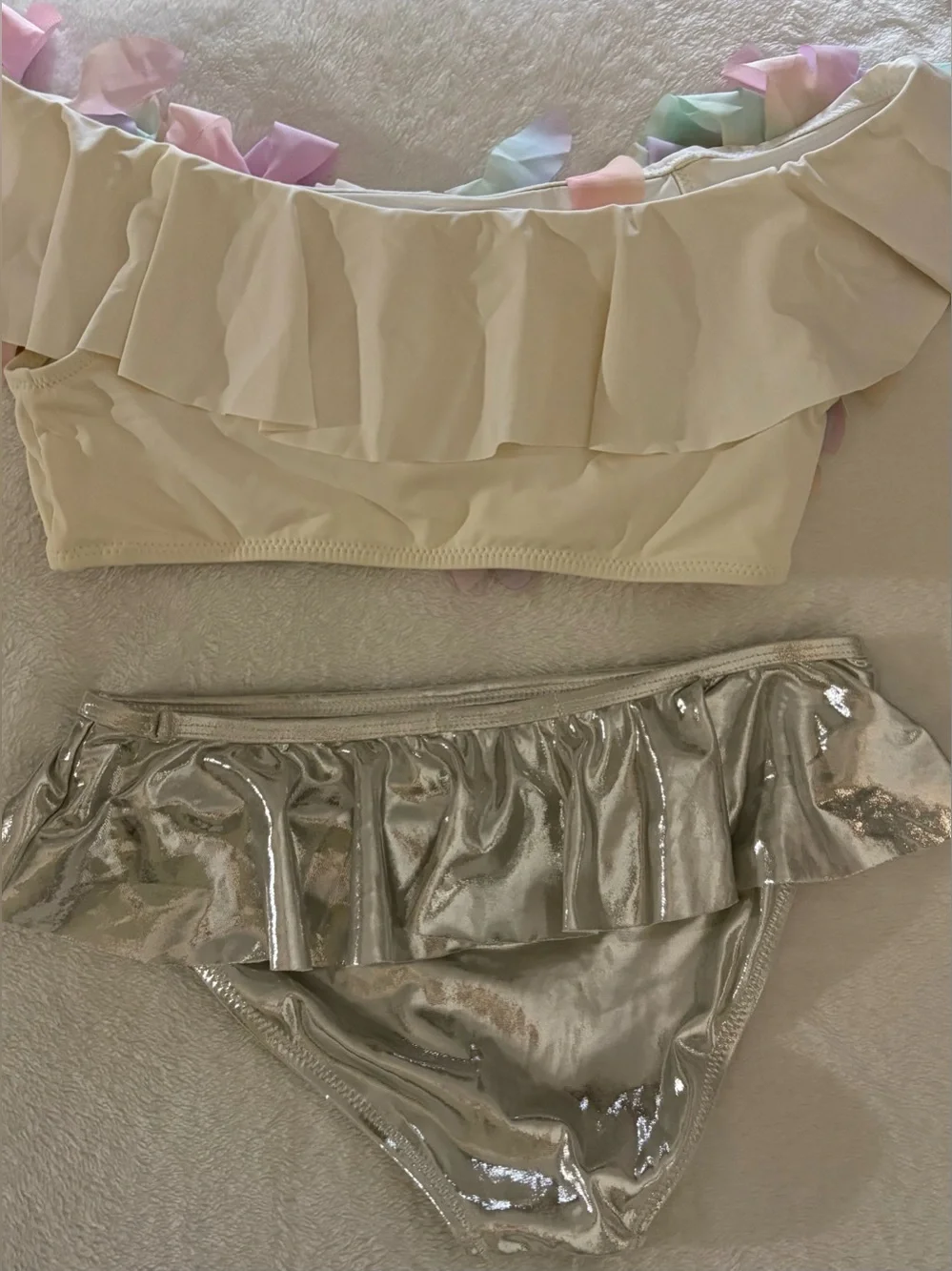 Stella Cove Pastel Multi Ruffle Top with Silver Metallic Ruffle Bottoms